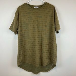 Kuegou Army Green Distressed Burnt Out Short Sleeve Tee Shirt Men’s Size XL